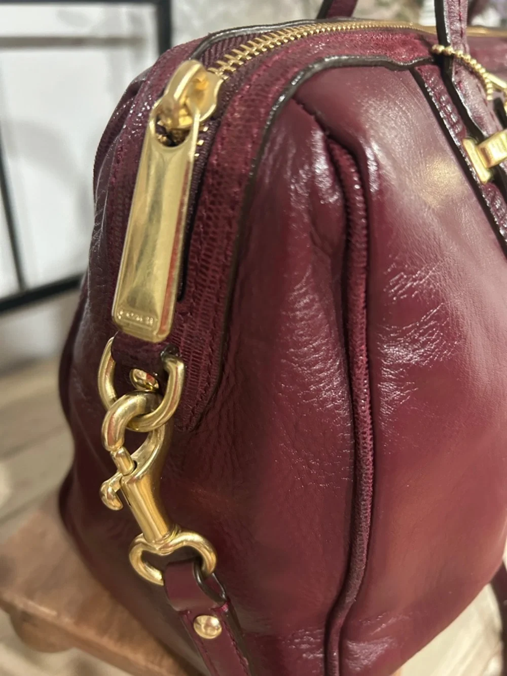 Coach Burgundy Leather Satchel with Gold Hardware - Picture 4 of 8
